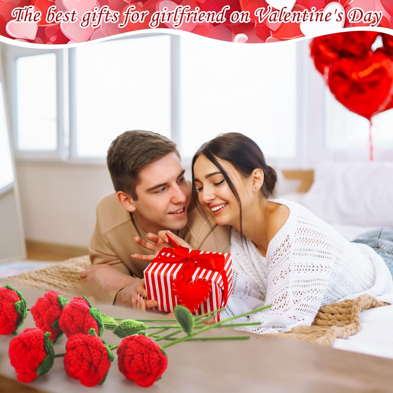 15 Pcs Valentine’s Day Crochet Flowers Handmade Artificial Knitted Rose Bouqu…