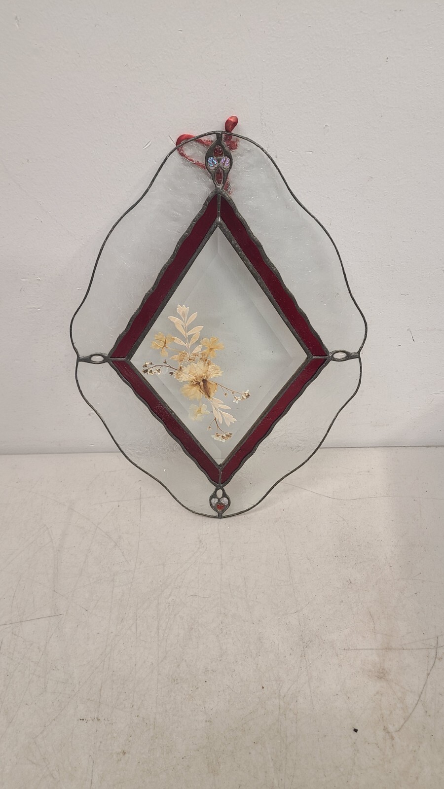 Pressed Dried Flowers Beveled Glass, Stained, Leaded Window Art Decor