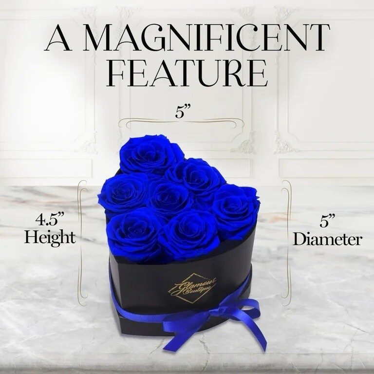 7-Piece Forever Flowers Heart Box – Preserved Roses, Lasts 1 Year, Gift for Mom