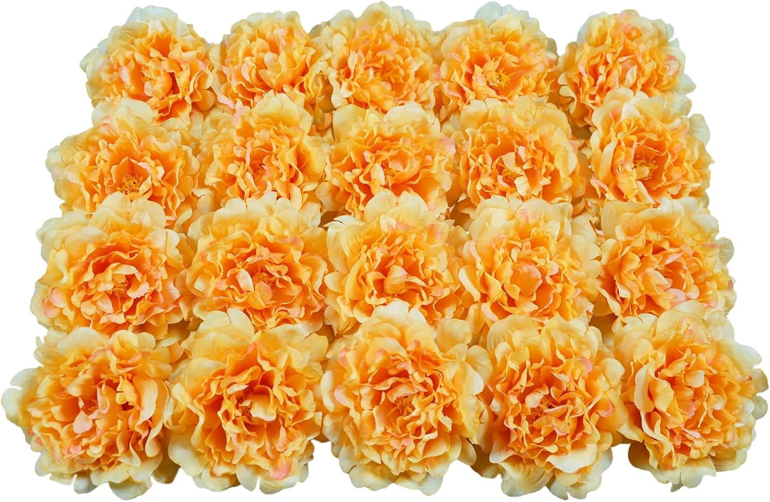 20 Pcs 5″ Silk Peonies, 6″ Stems No Leaf Artificial Flowers Decor