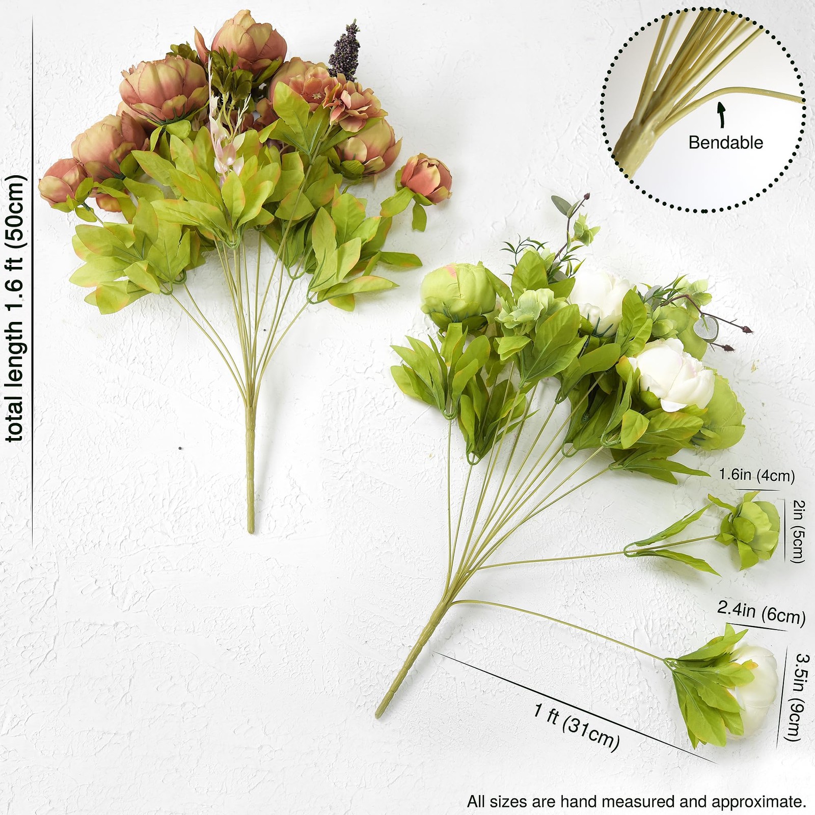 Rustic Brown, Beige & Green Artificial Peony Bouquets, 2 Silk Flower Bundles …