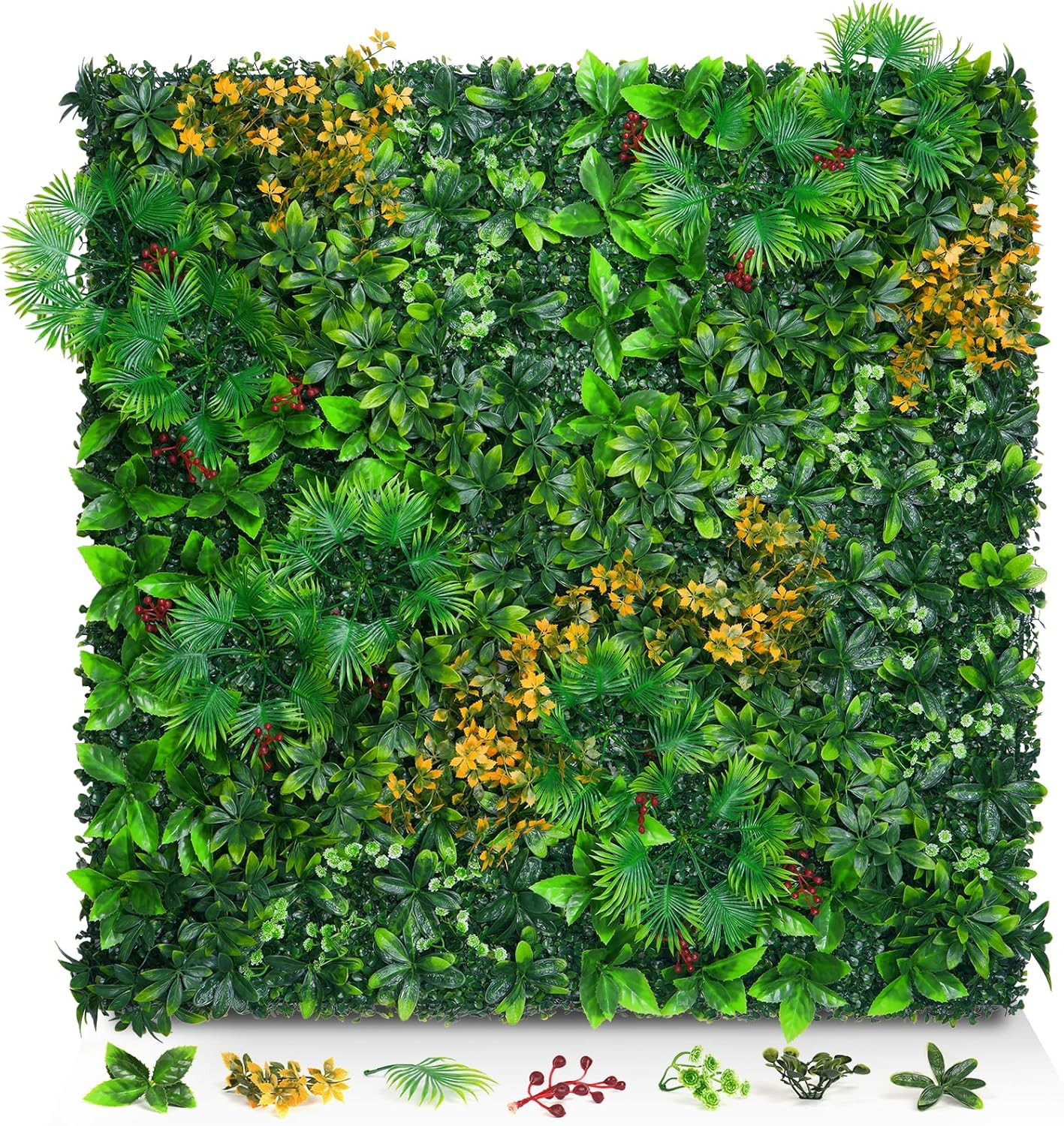 Artificial Grass Wall Panels with Tropical Leaves – 12 Pcs Green Decor
