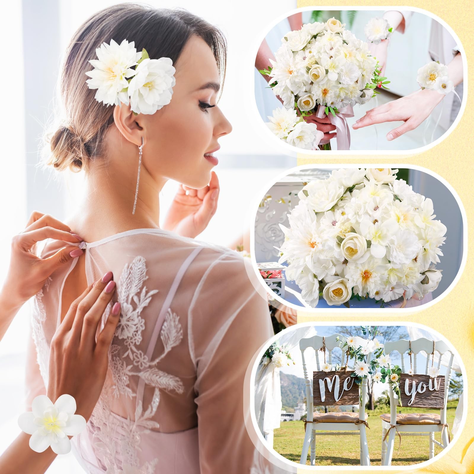 Fake Flower Heads 80 PCS Assorted White Mini Daisy Peony Rose for Crafts