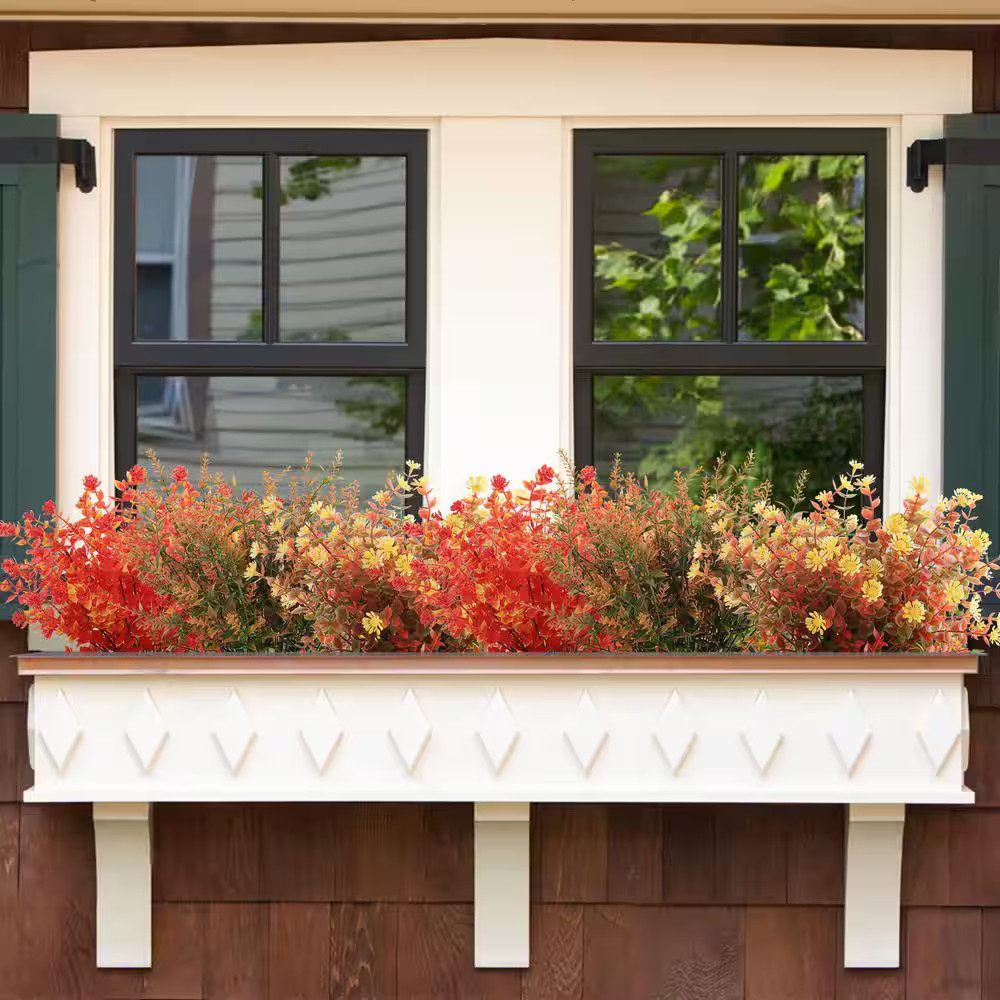 1 In. H Orange Artificial Mums 12-Bundles UV Resistant Fake Flowers for Outdoor