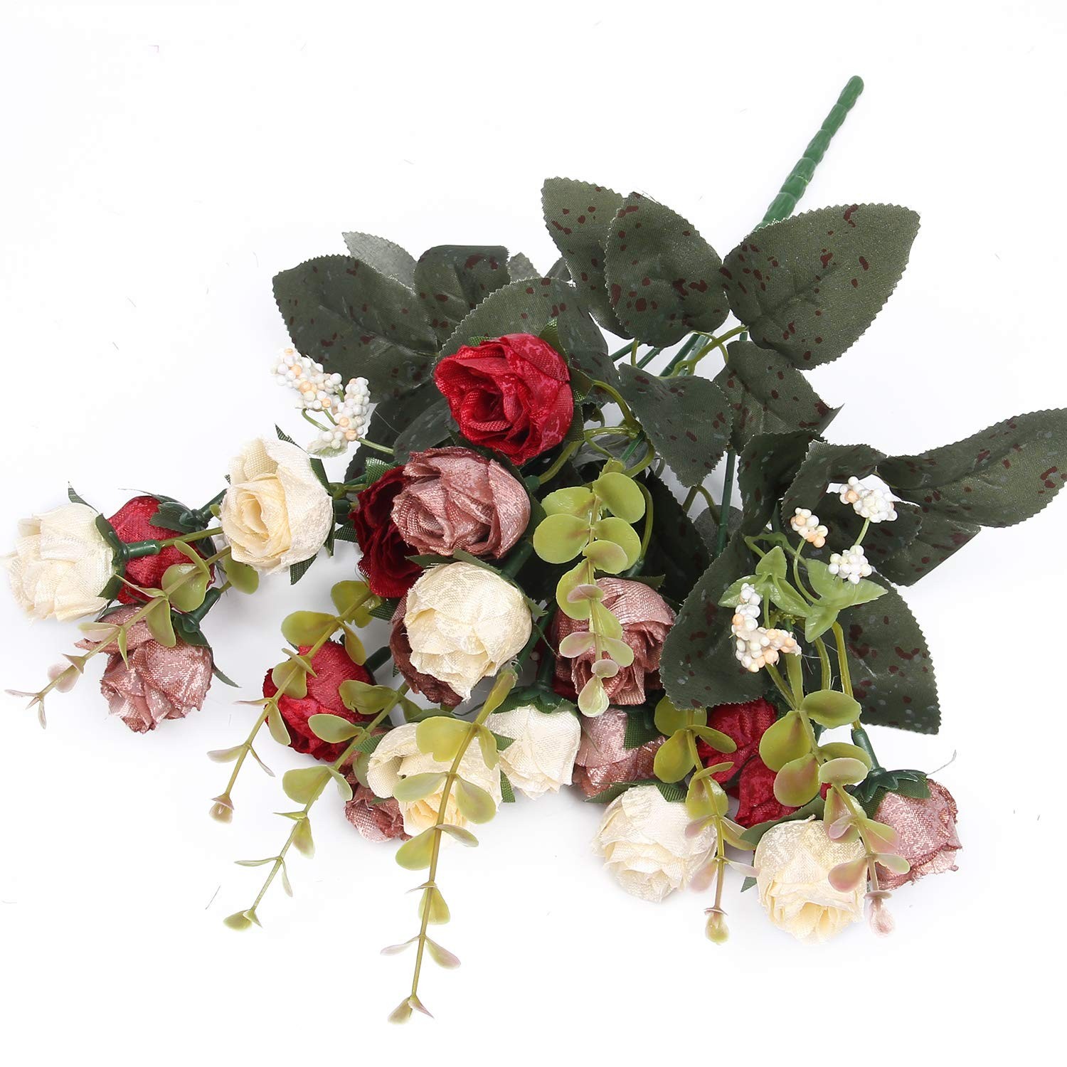 Red 21 Heads Artificial Silk Mini Rose Flower Bouquet Bridal Centerpiece 4 PCS