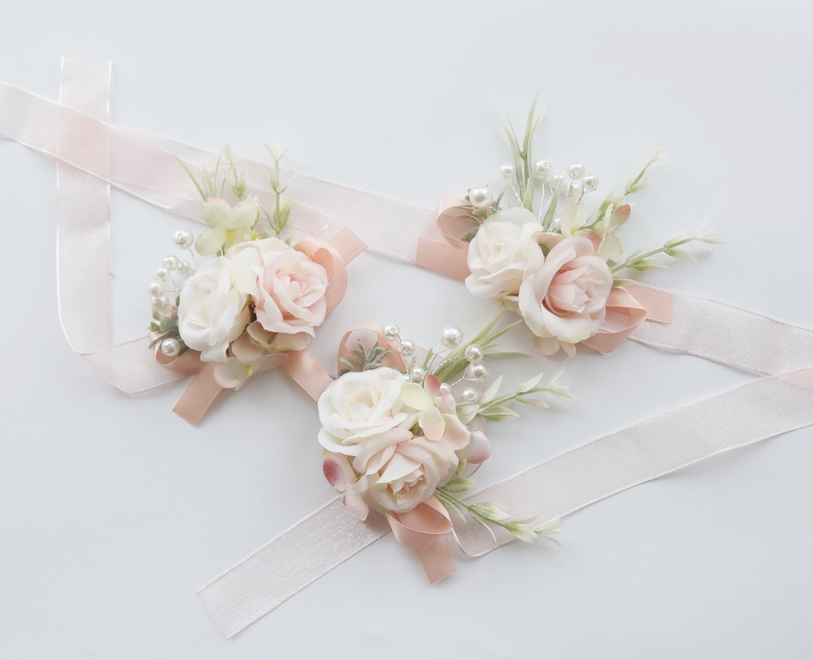 2 PCS Pale Pink Men Boutonniere Corsage Set Groom Groomsmen Wedding Prom Suit