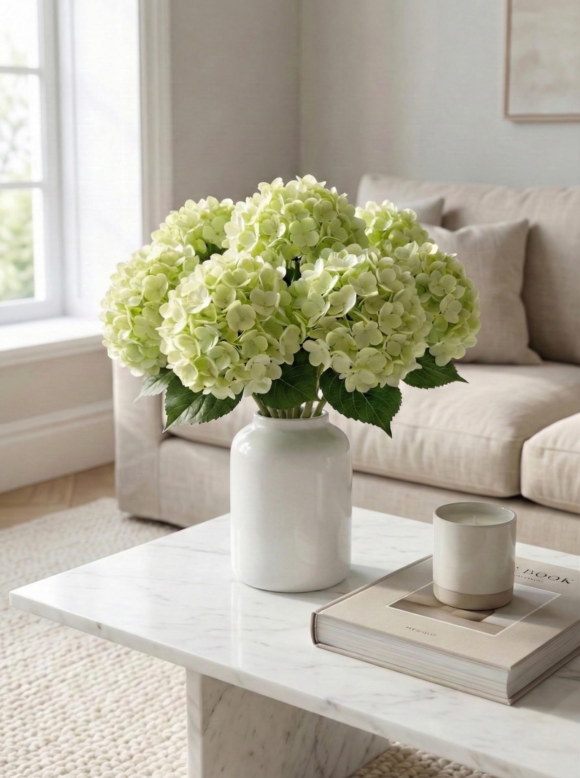 3 Pcs Real Touch Green Hydrangea Artificial Flowers – 20″ Large 3D Latex Ligh…