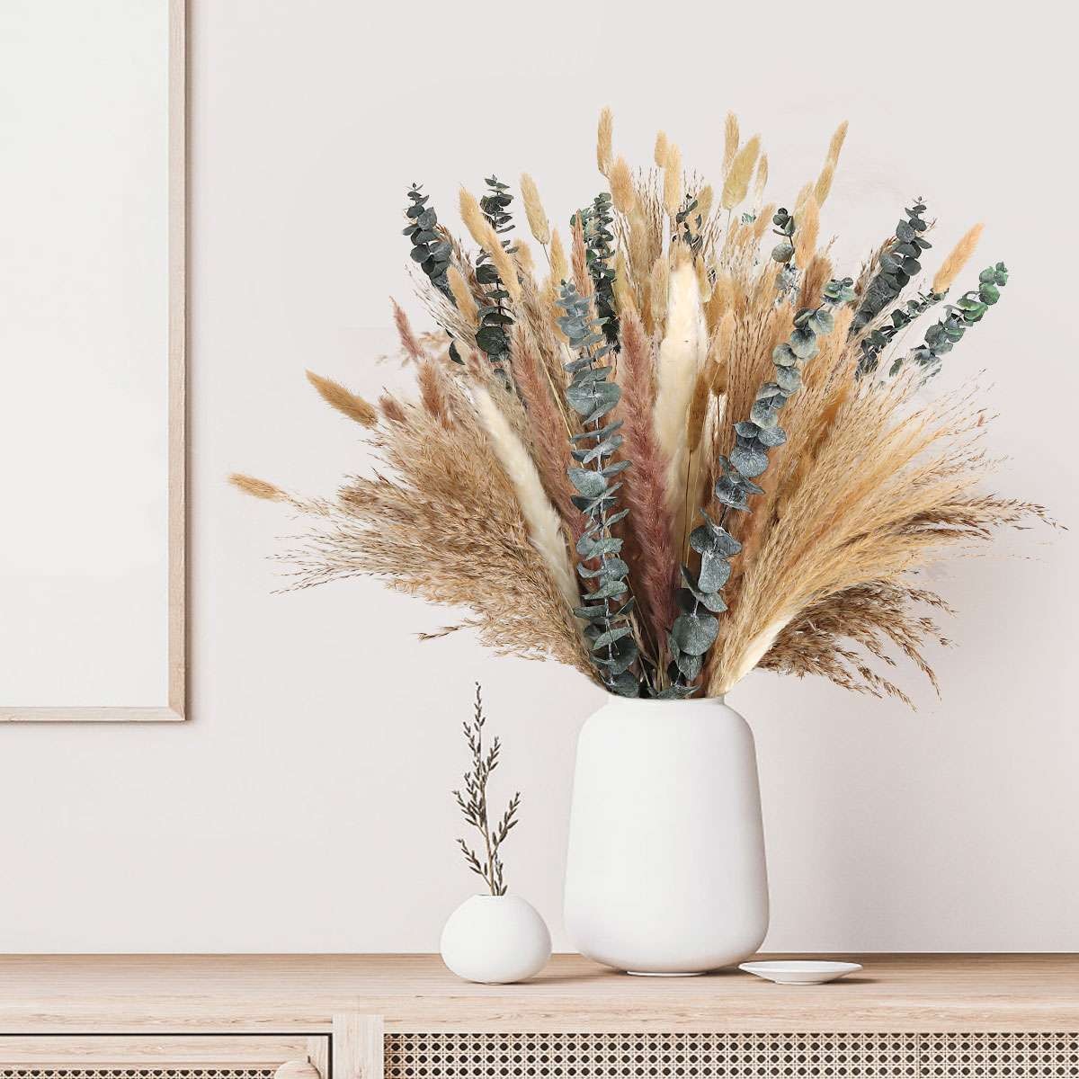 110 PCS Set Dried Pampas Grass Bunny Tails Dried Flowers Boho Flowers Home Decor