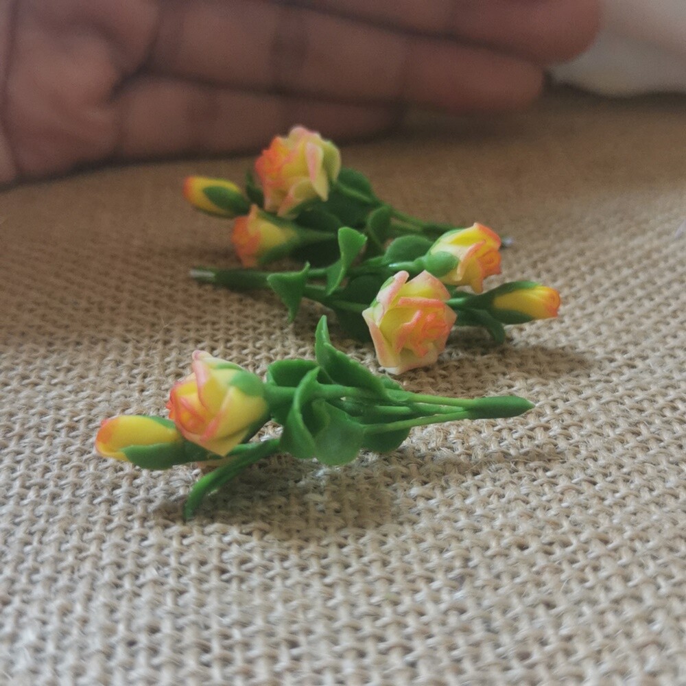 Bloom Yellow Rose Flower Miniature Dollhouse 3 Bunches Artificial Flowers Decor