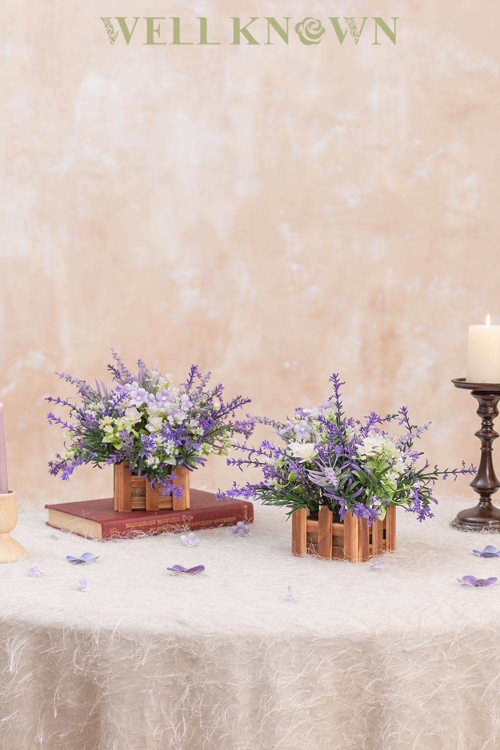Artificial Lavender Plants in Wooden Baskets, Artificial Mini White Flower Ar…