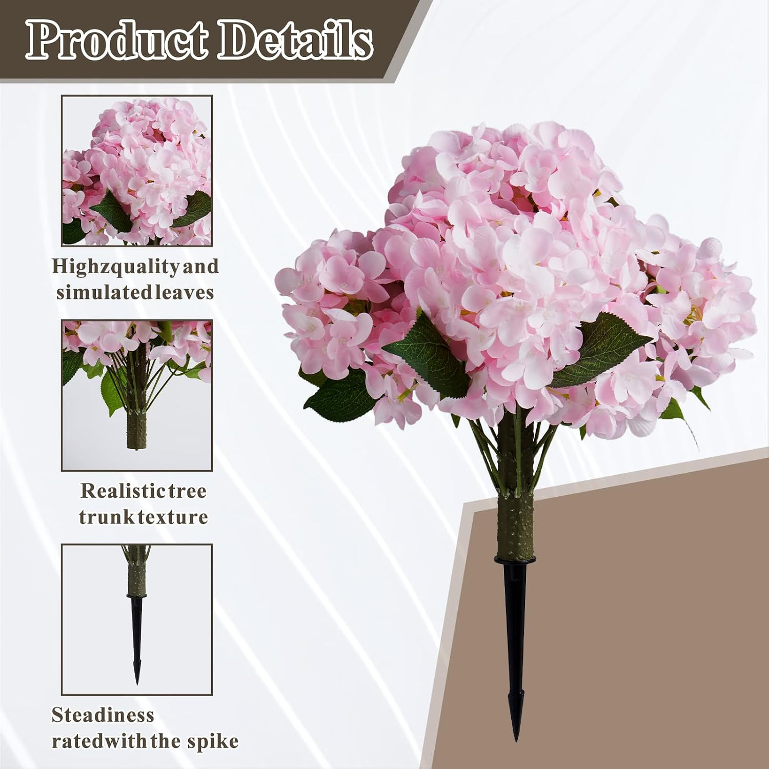 Realistic Light Pink Artificial Hydrangea Flowers – 2 Pack, 20″ Tall