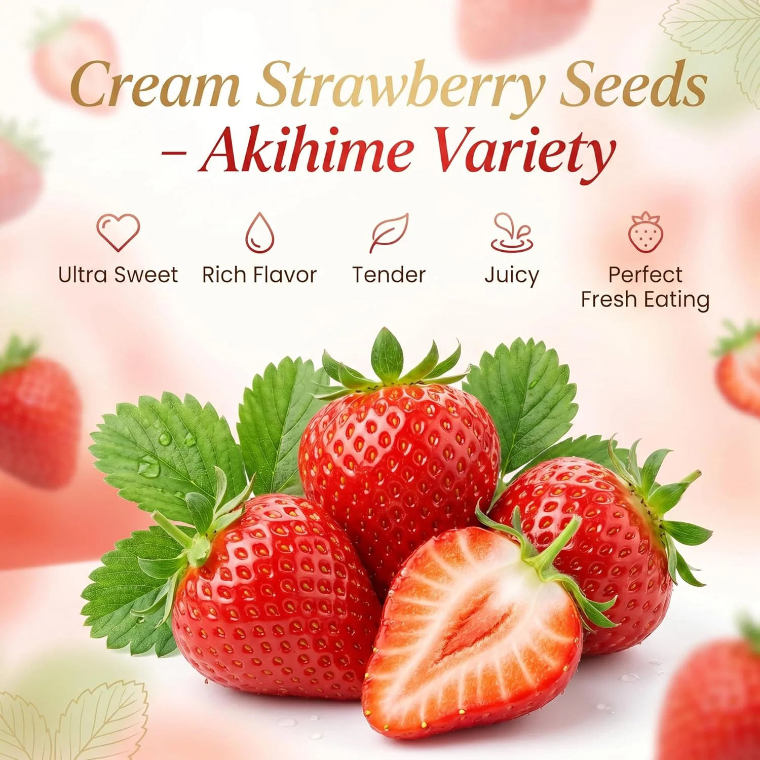 Cream Strawberry Seeds for Planting (Akihime Variety), 2000+ Heirloom Non-GMO Se