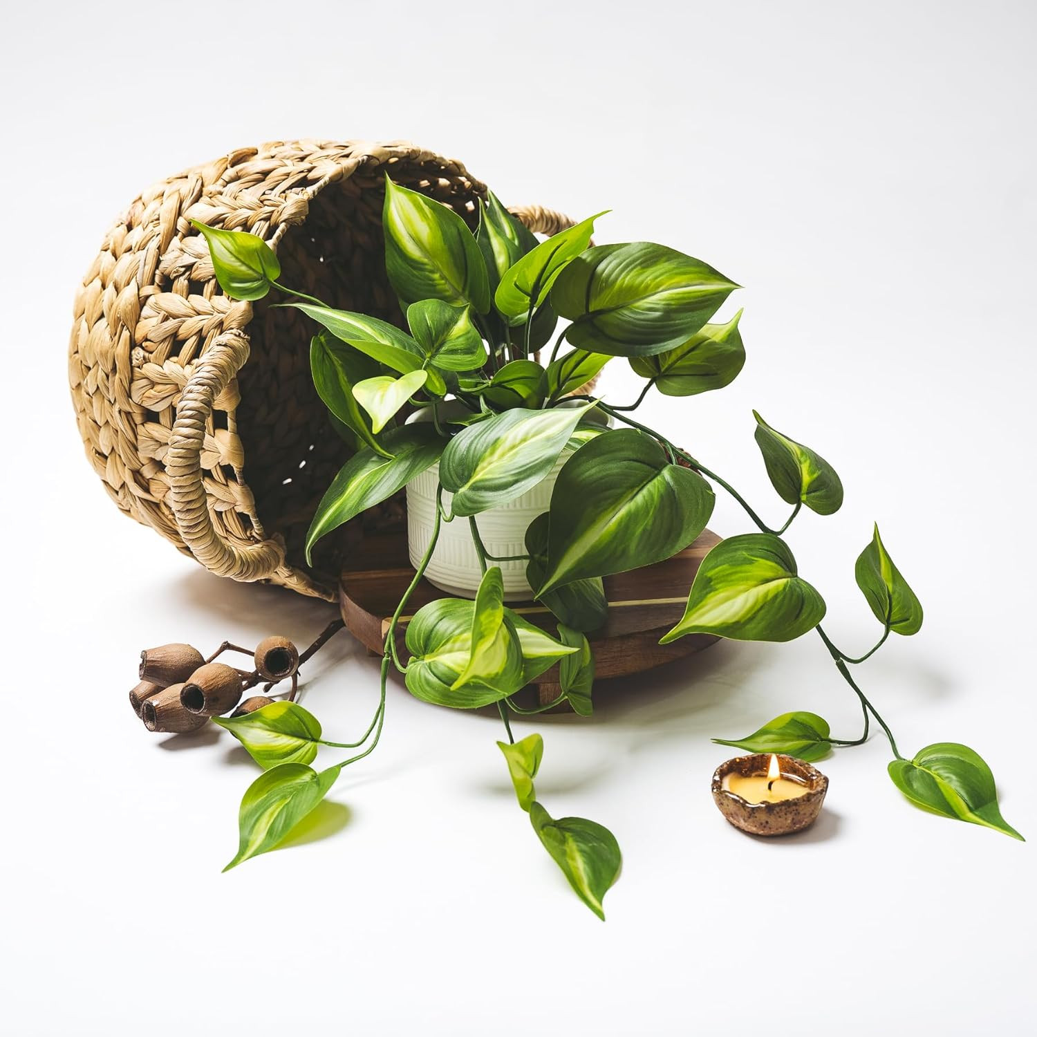 Planta Artificial Pothos Verde Oscuro Maceta Ceramica 5×3.5 Decoracion Estantes