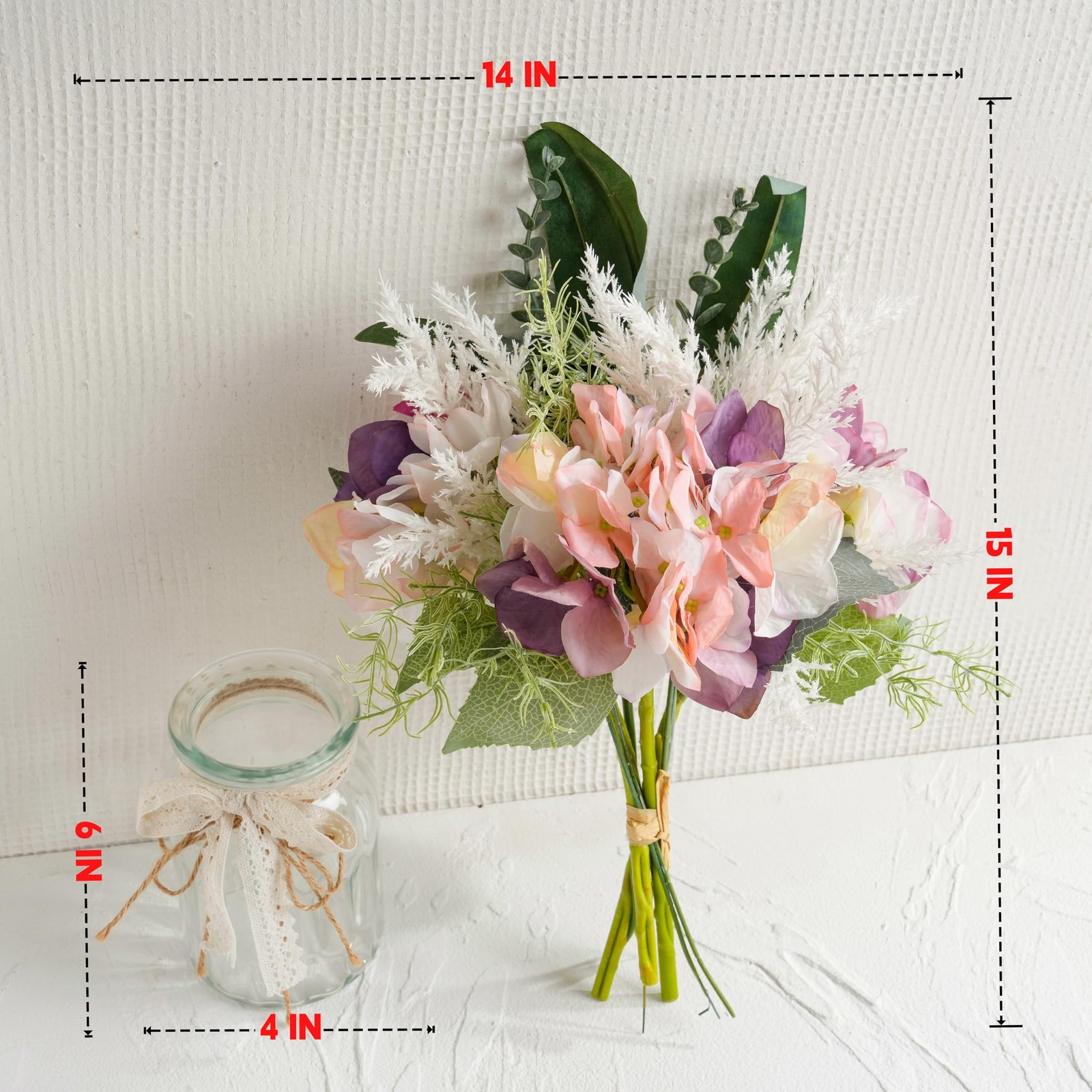 Fake Flowers with Vase, Artificial Pink & Purple Hydrangea Arrangement, Sprin…