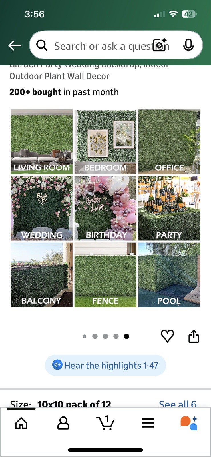 Artificial Grass Wall Panel 10x10in UV-Resistant Faux Boxwood Privacy Decor