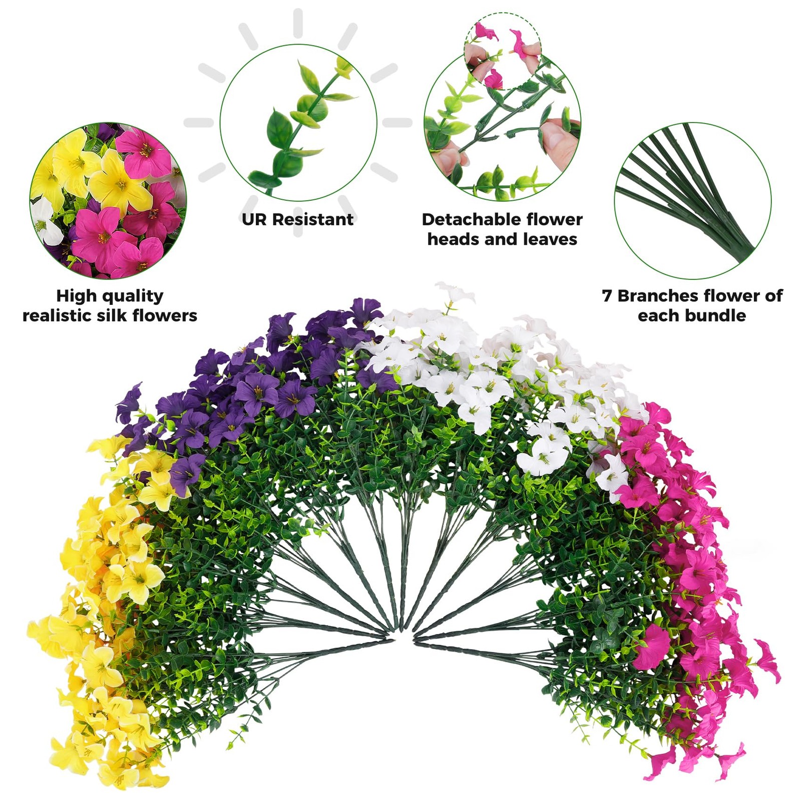 20 Bundles Artificial Petunias Flowers for Outdoors, Faux Silk Flowers UV Res…
