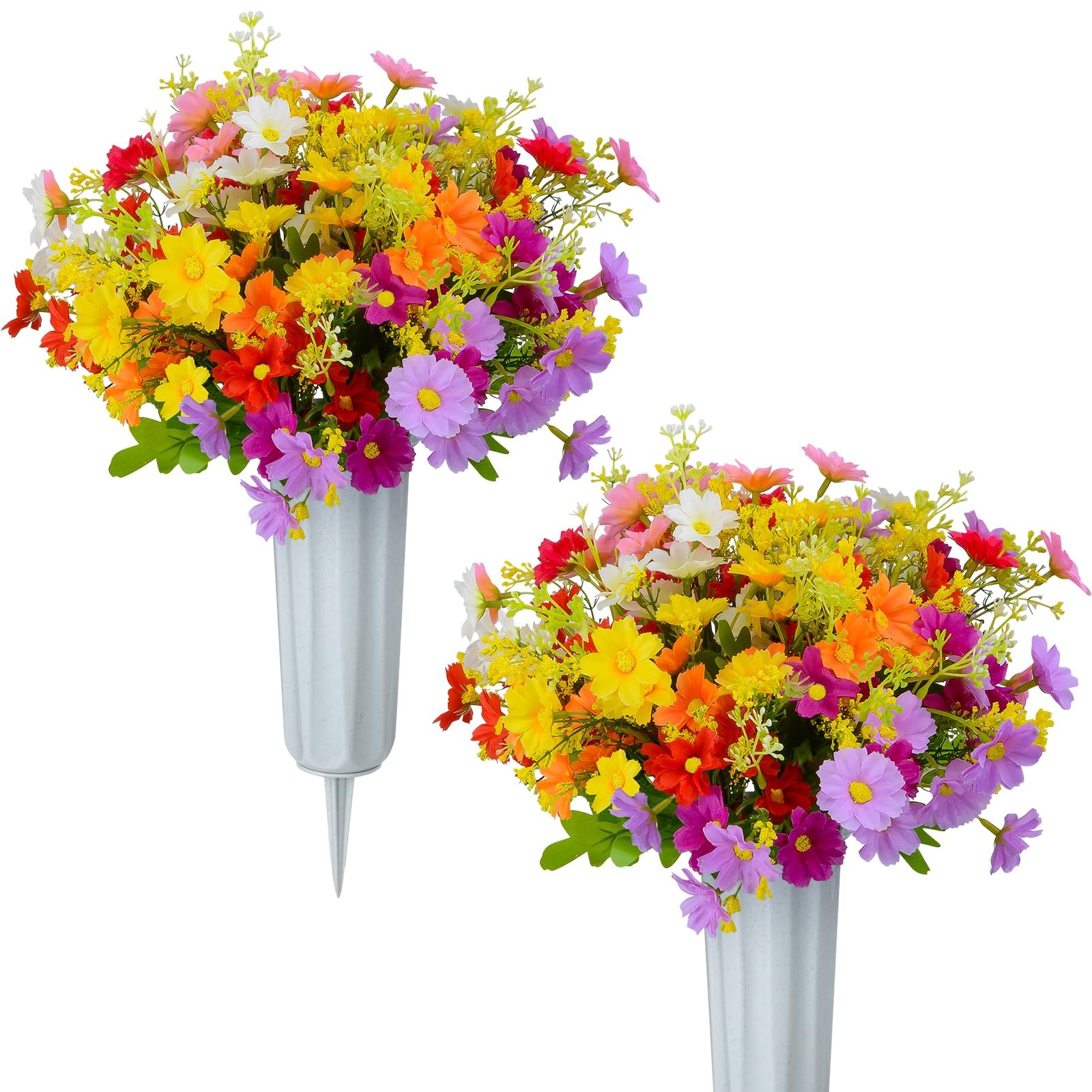 XONOR Artificial Cemetery Flowers Memorial Silk Daisy with Vase for Grave Hea…