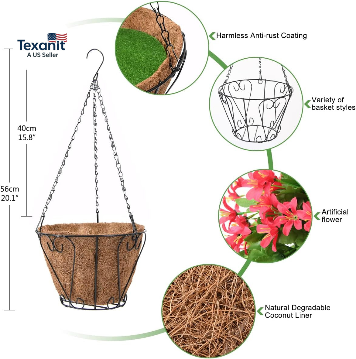 Artificial Fake Hanging Plants Flowers Basket for Spring Summer Outdoor outside