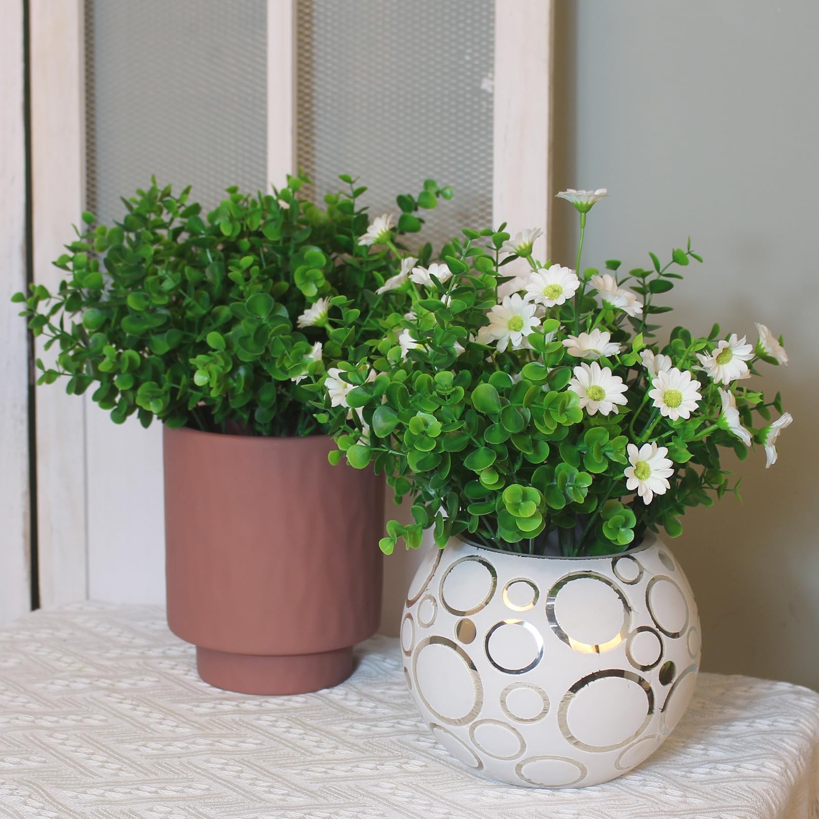 ARTIFICIAL BOXWOOD PLANTS OUTDOOR 8 BUNDLES FAUX EUC FLOWERS GREEN BUSHES PLASTI