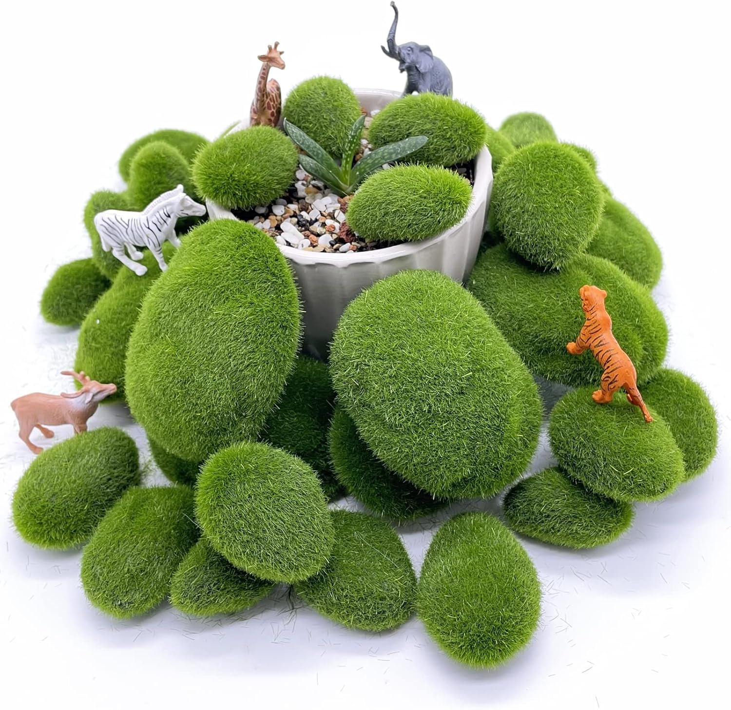 40PCS Artificial Moss Rocks Decorative Moss Balls Green Moss Covered Stones for