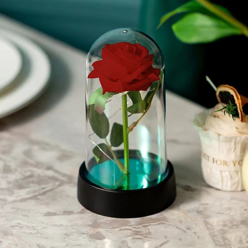 Eternal Rose LED Glass Dome Artificial Flower Romantic Gift for Her Anniversary
