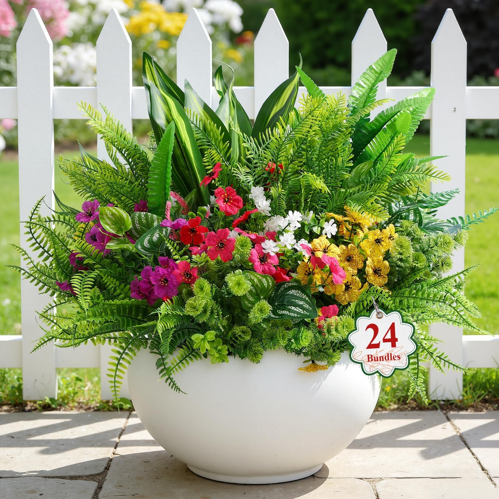 Artificial Plants UV Resistant Greenery Silk Flowers Plastic Faux Stems 24 Pcs