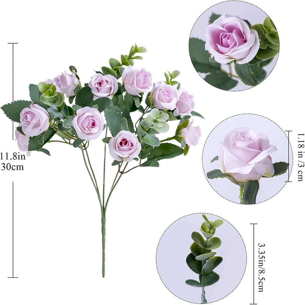 30cm Lightweight Artificial Bouquet Roses Eucalyptus 36g Wedding Decor