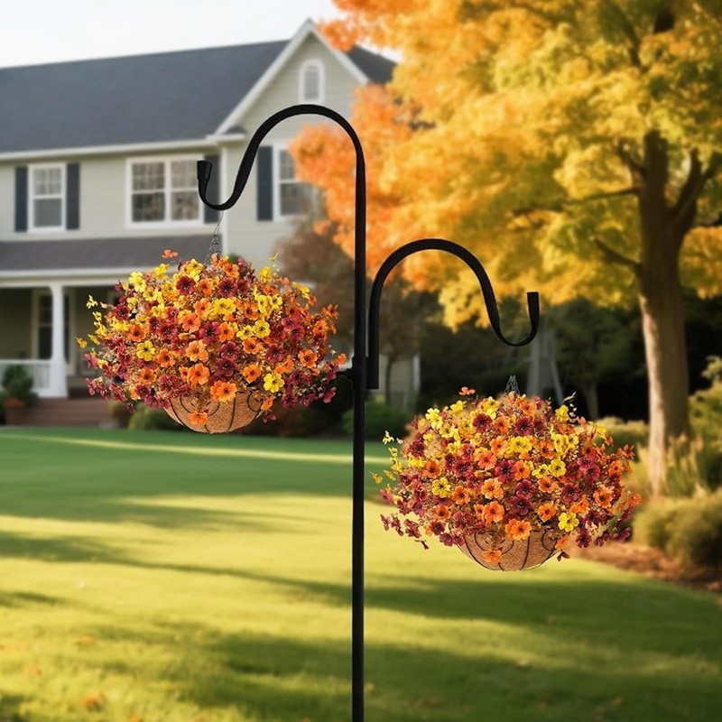 Artificial Hanging Flowers Basket Faux Silk Mums Eucalyptus Fall Decor New