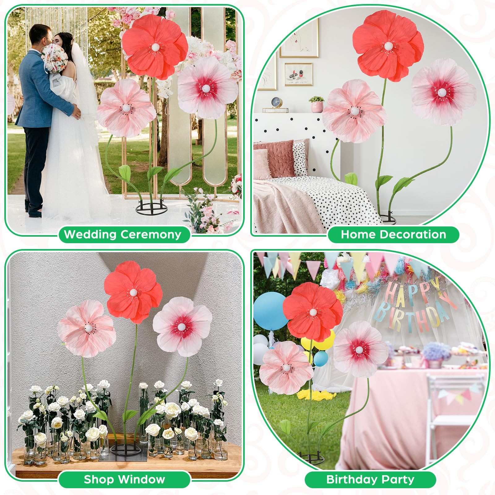 6.1ft Giant Artificial Flowers for Decoration with Stand, Large Big Paper Flo…