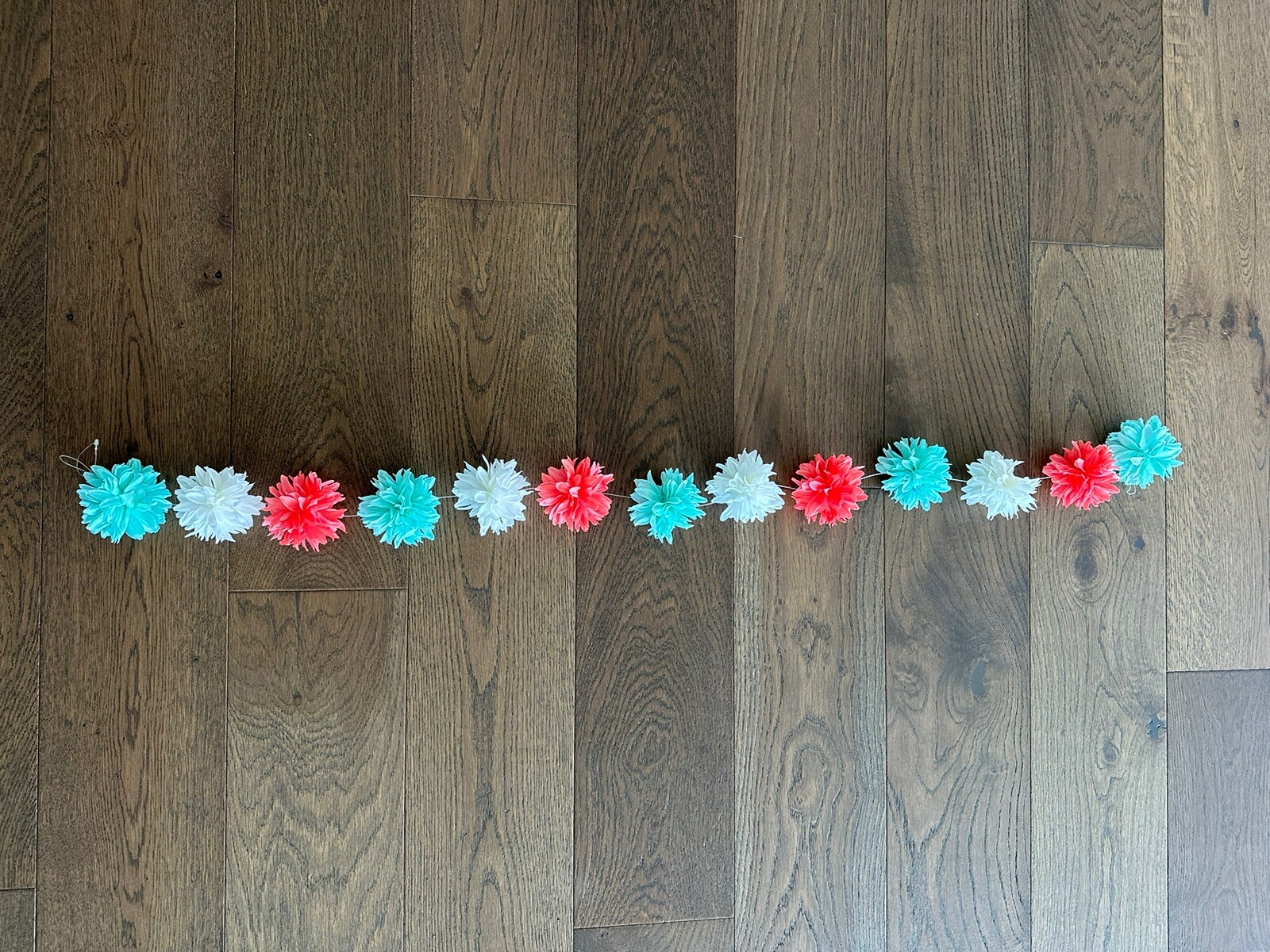 Coral Mint White GARLAND string 44″ Hobby Lobby puff flower bedroom peach teal