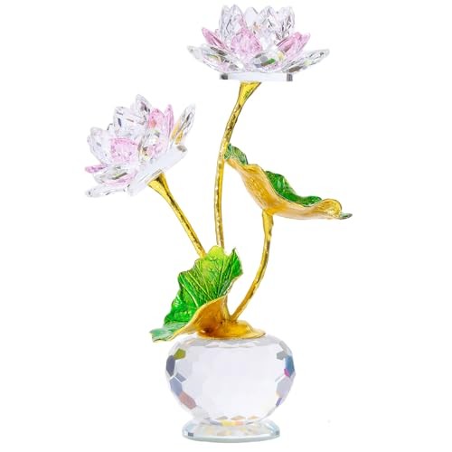 Crystal Lotus Flower with Vase, Handmade Gifts for Women on Birthday, Pink