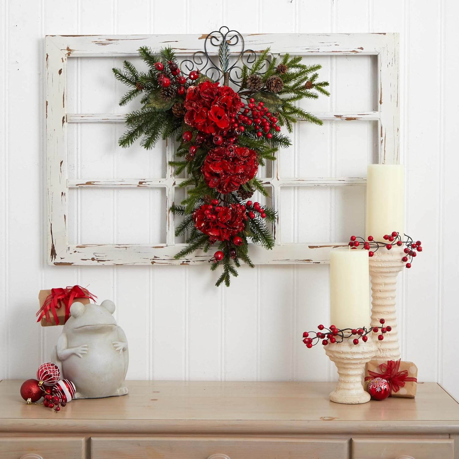 27″ Christmas Hydrangea Teardrop Decoration for Festive Cheer