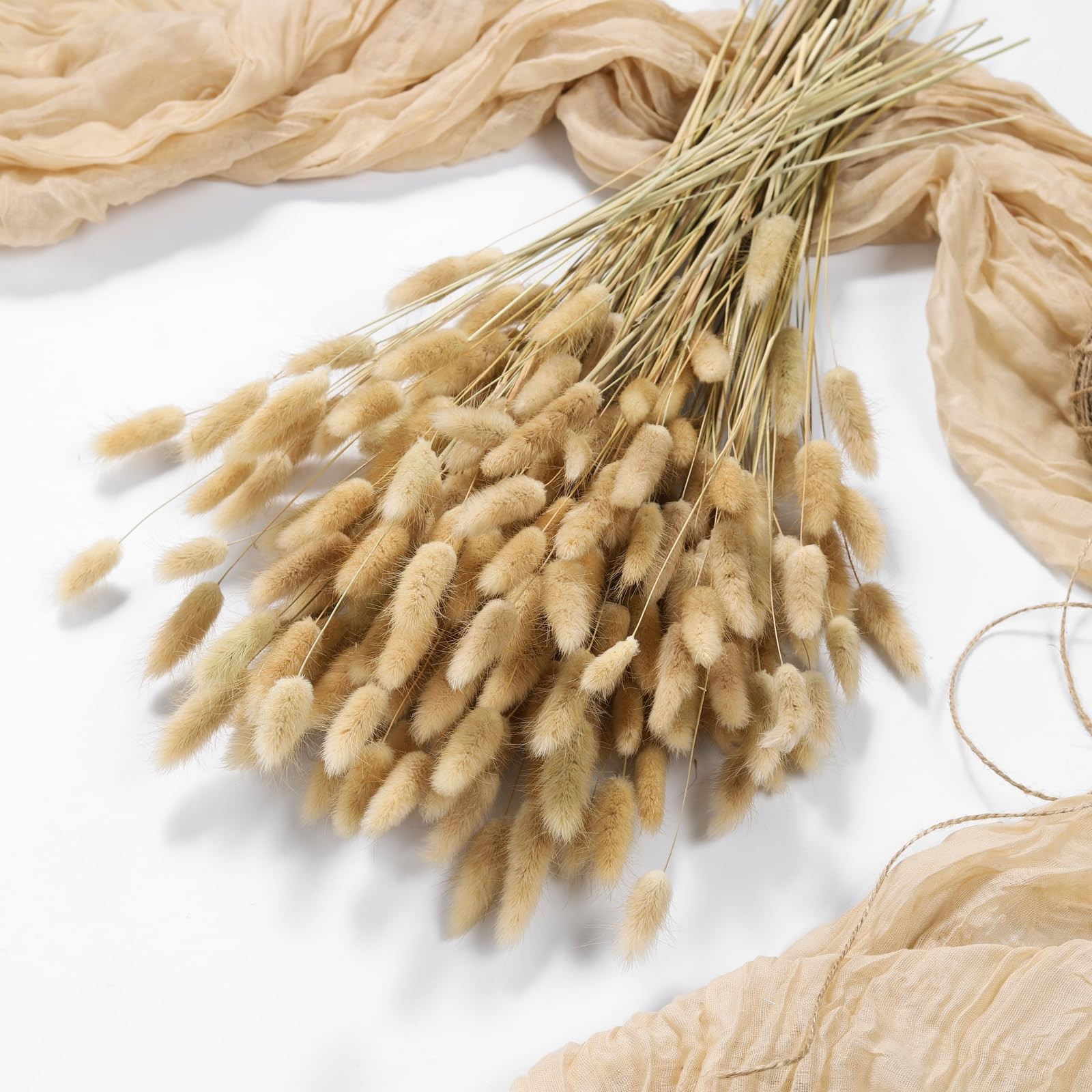 120PCS Bunny Tails Dried Flowers,17″ Brown Pampas Grass Natural Rabbit Tail G…