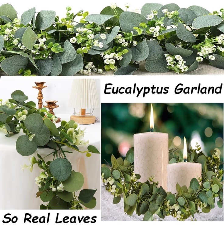 2 Pack Artificial Eucalyptus Garland 5.9FT Spring Greenery Garland Decor