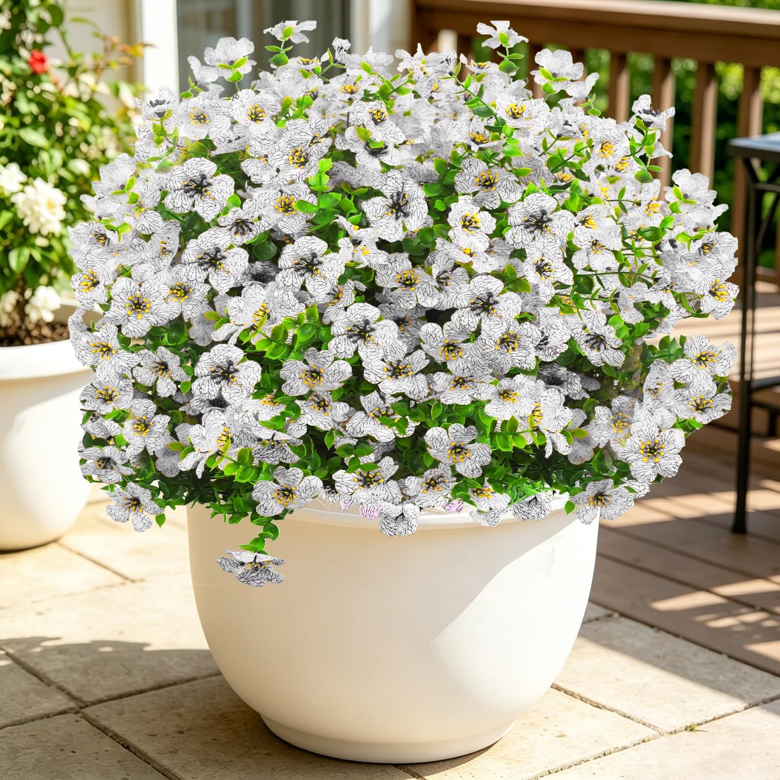 Nepfaivy UV-Resistant Artificial Flowers for Outdoors, 12 Bundles of White Fa…