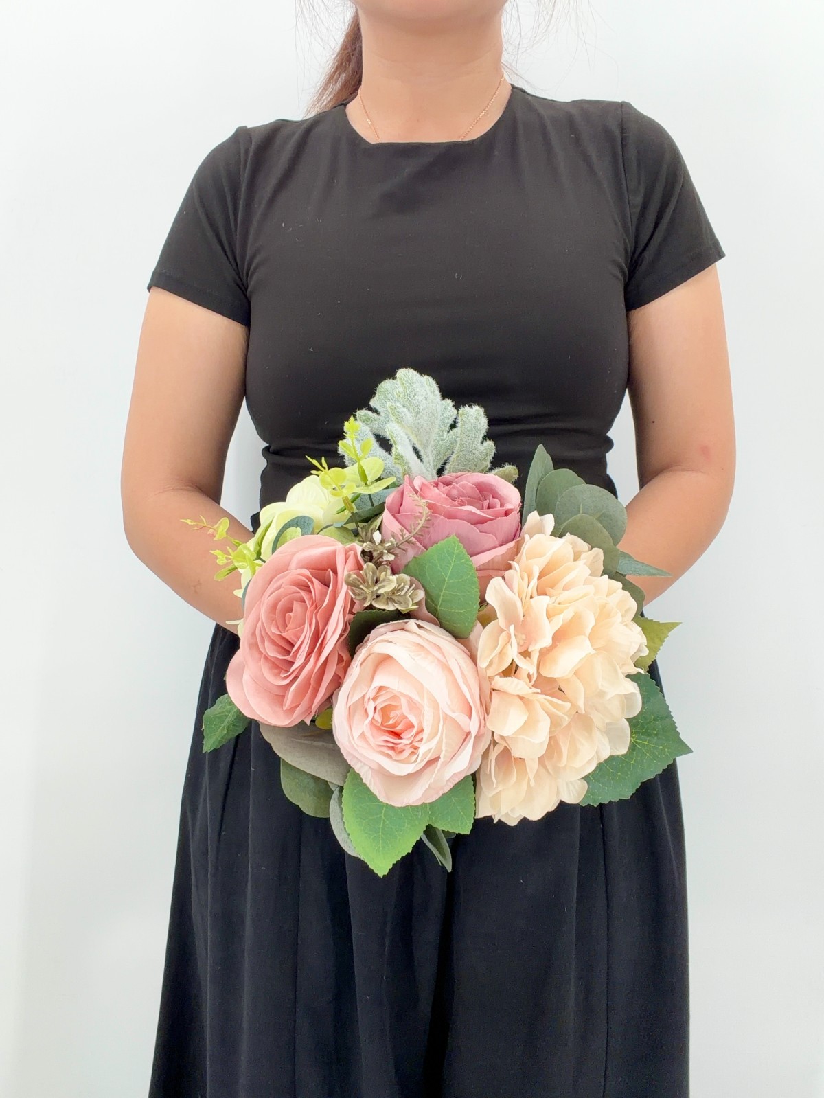 Blush Pink Rose Bridal Bouquet, Dusty Rose Wedding Flowers, Silk Flower Bouquet