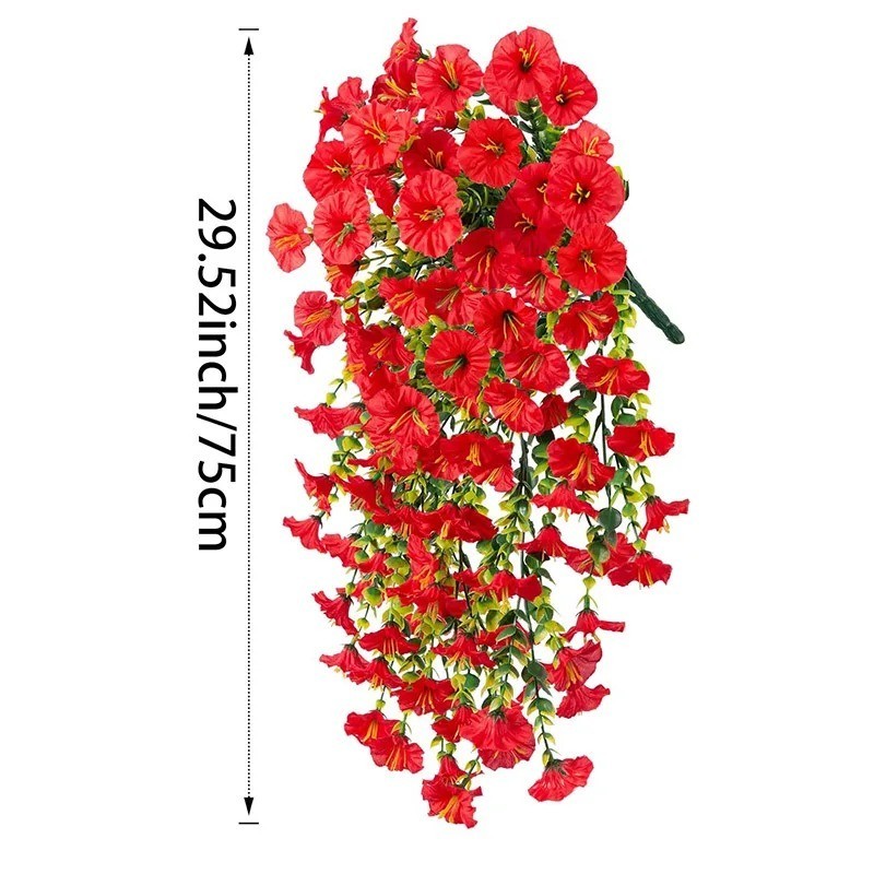 UV Resistant Faux Silk Morning Glory Hanging Flowers for Outdoor Decor 1 Pc Red