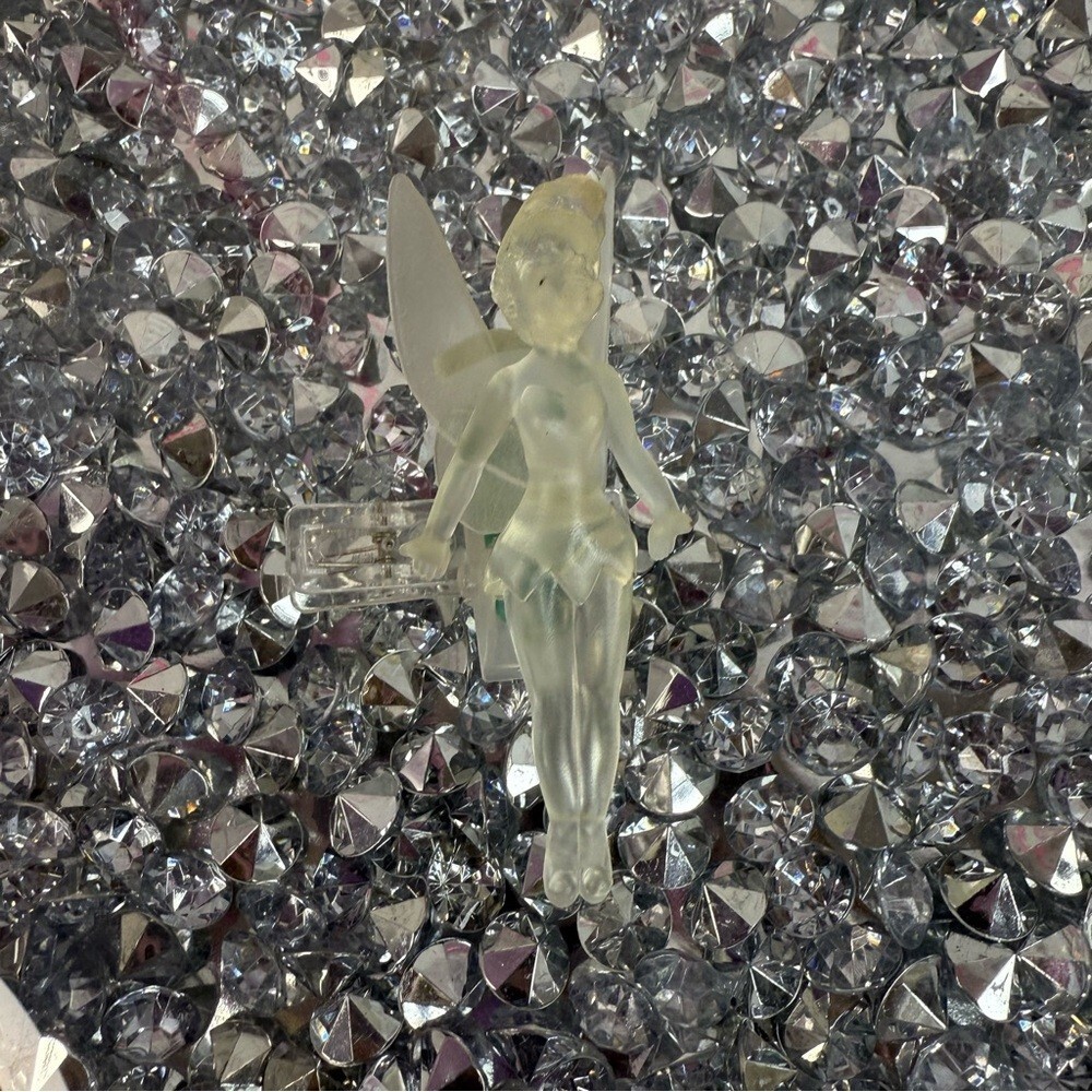 Disney light up green Tinker Bell Clear Frosted Fairy Figurine clip on mini