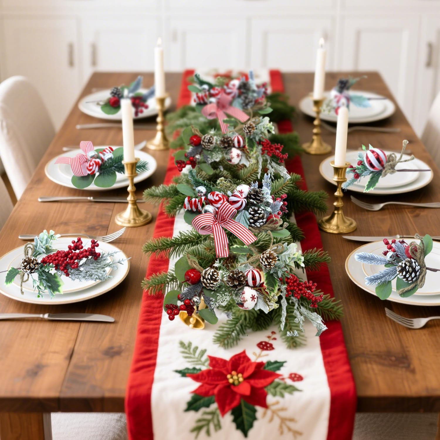 Christmas Floral Picks and Sprays, 6Pcs Artificial Christmas Flowers with Holly