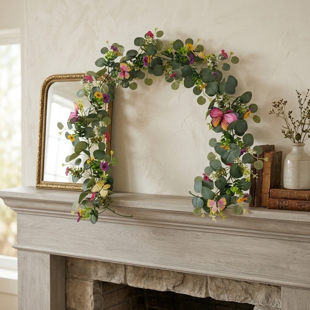Eucalyptus Wreath with 3D Butterfly for Front Door Spring Summer Decor