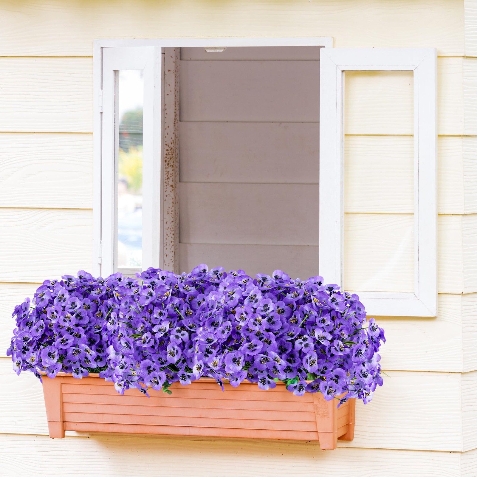 12 Bundles Purple Artificial Flowers Outdoor Pansy Fake Flower Plastic UV Res…