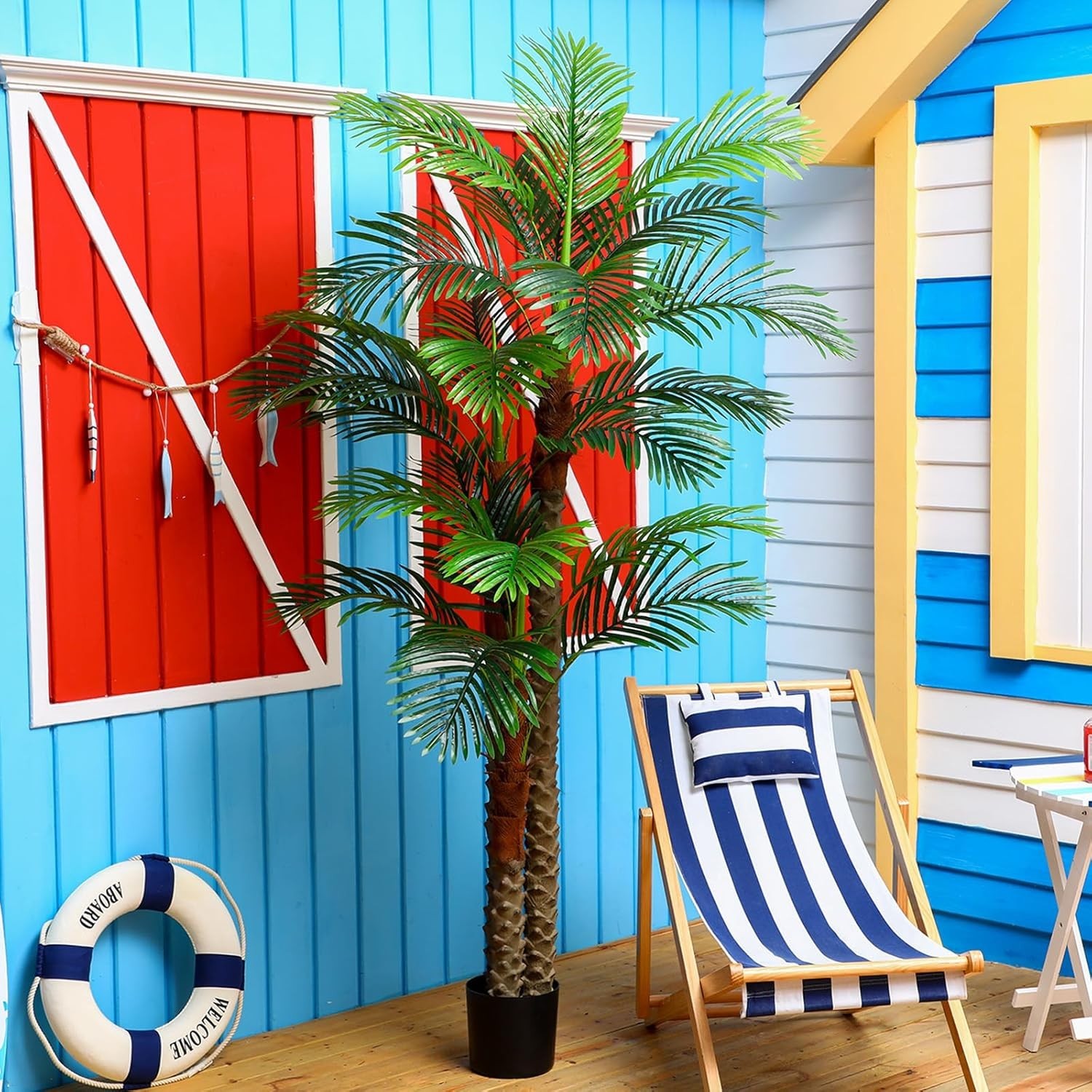 7 ft Artificial Palm Tree Outdoor Faux Tropical Triple Branches Yard Decor
