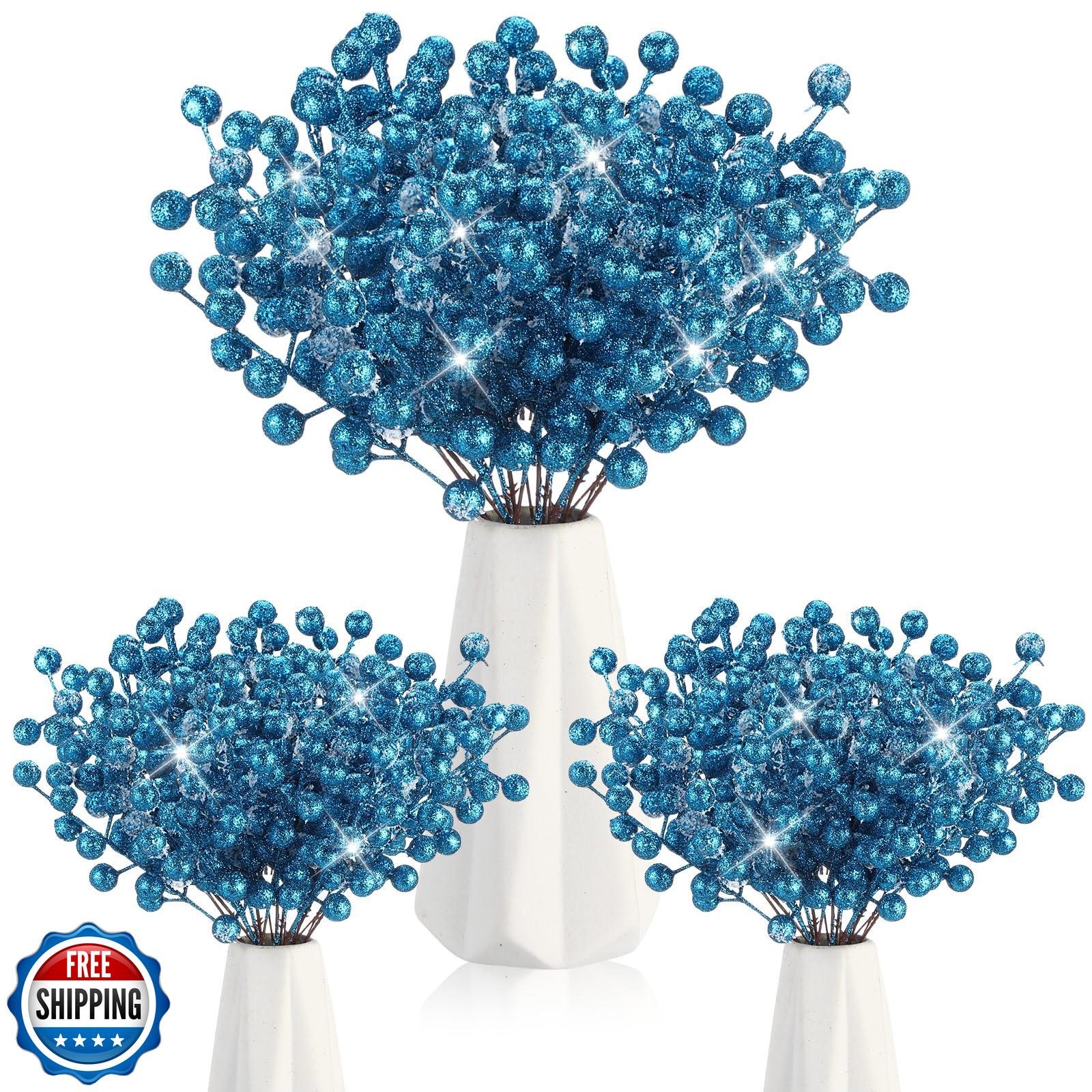 Geosar 30 Pieces Artificial Christmas Berry Picks with Snowflake Glitter Arti