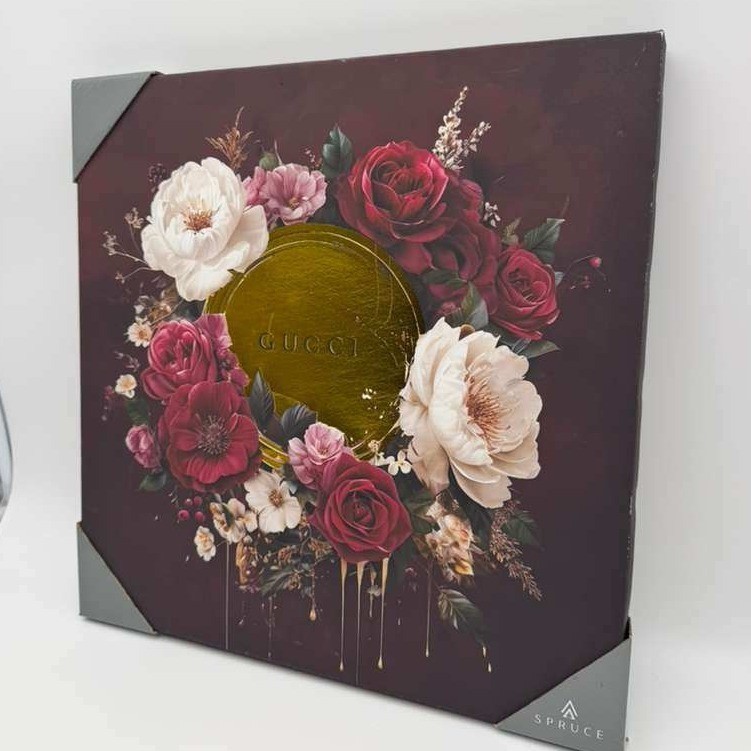 Dark Floral Glam Canvas Wall Art 16×16 – Luxury Designer Inspired Decor NWT