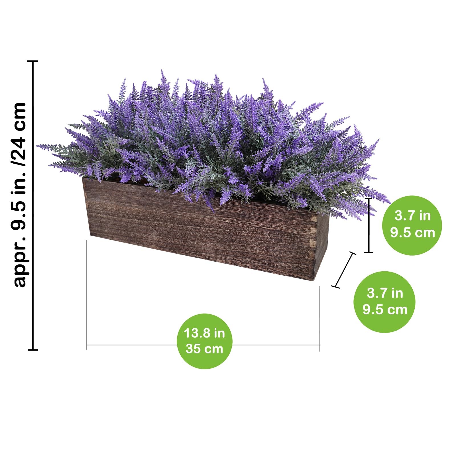 14″ Artificial Lavender Flowers Plants in Rectangular Wooden Planter Box Faux…