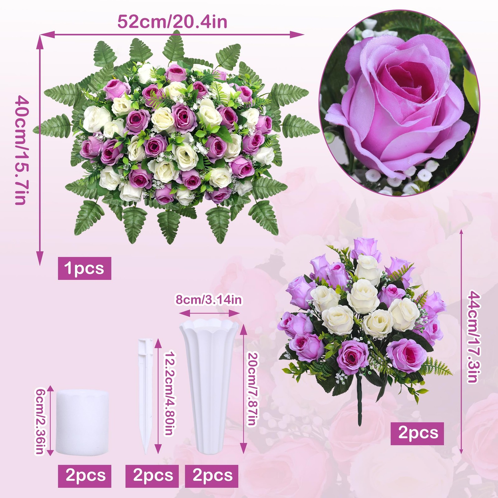 Lodou 3 Pcs Artificial Cemetery Flower Saddles, Rose Headstone Flower Saddle,…