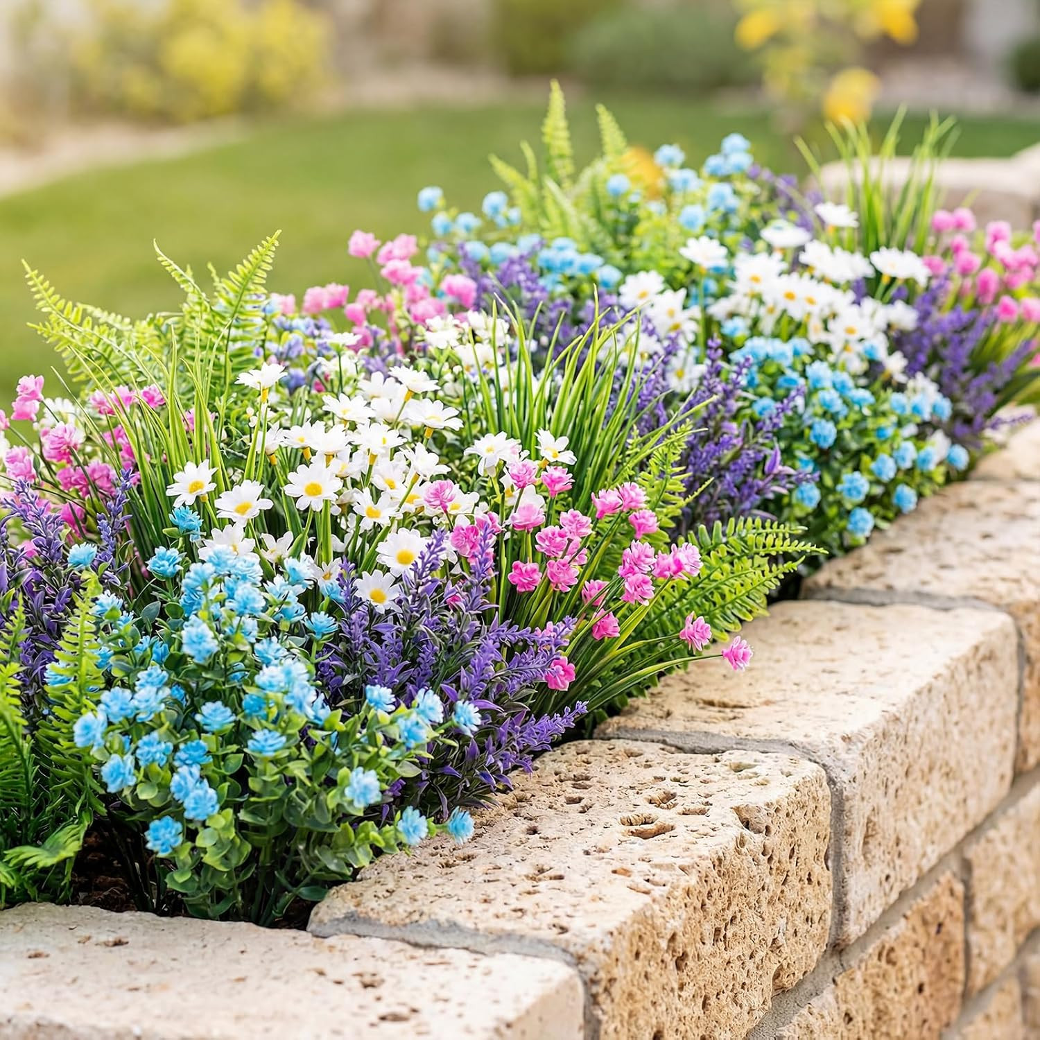 48 Pcs UV Resistant Artificial Flowers for Outdoor Indoor Decor – Blue & Pink