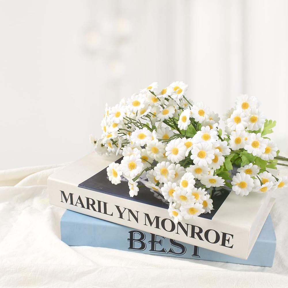 Artificial Chamomile 4pcs, 21.7″ Fake Daisy White Faux Flowers for Home Kitch…