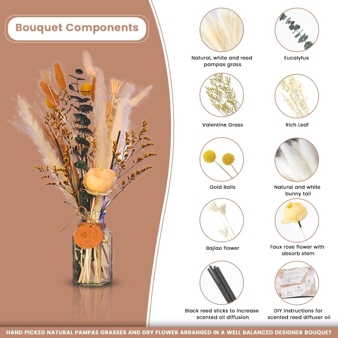 Homey Breeze Natural Dried Pampas Grass Decor with Vase – 15 Inches 23 Pcs 10