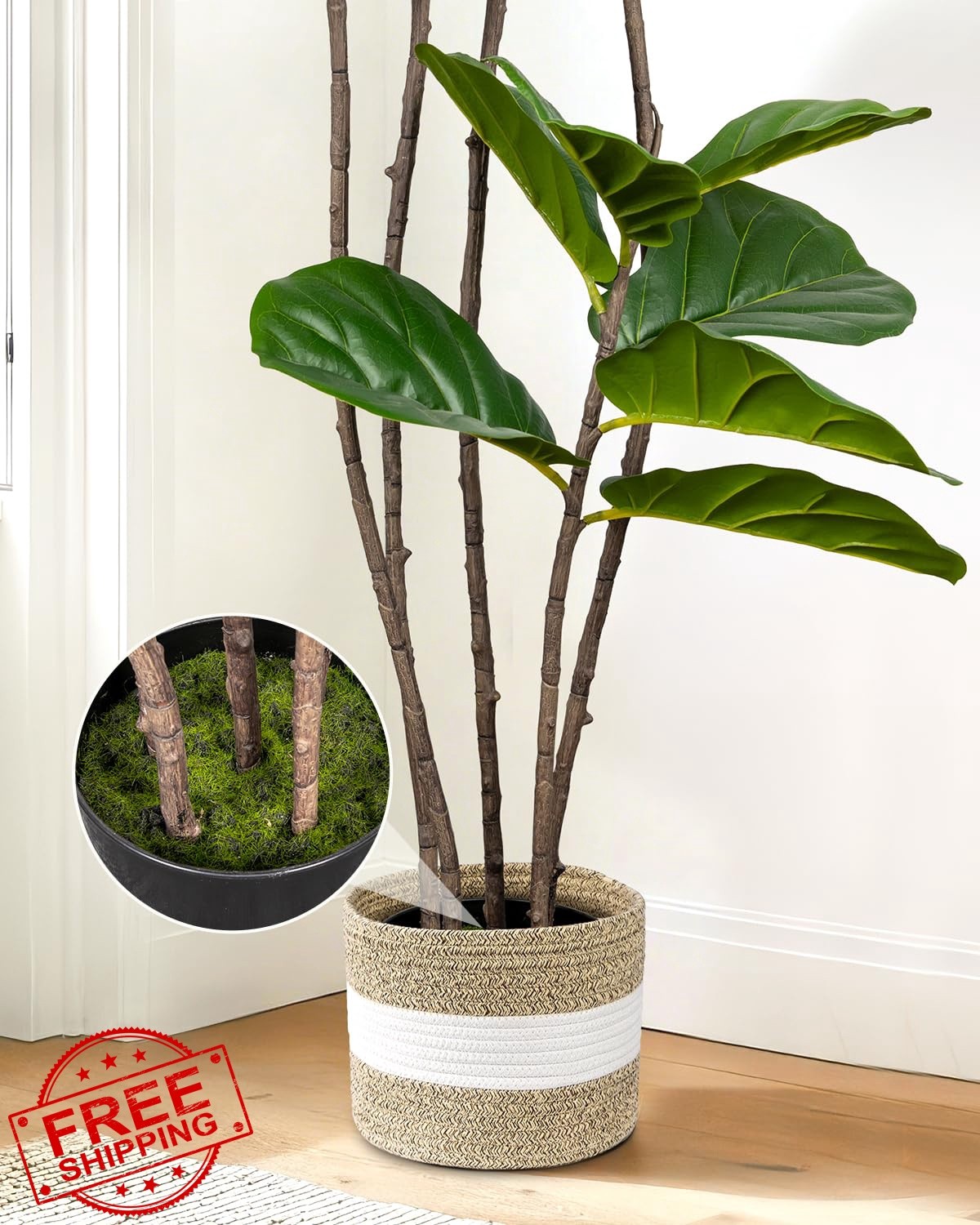 LuceAlberi Artificial Fiddle Leaf Fig Tree 6FT with Cotton Basket | Faux Larg…